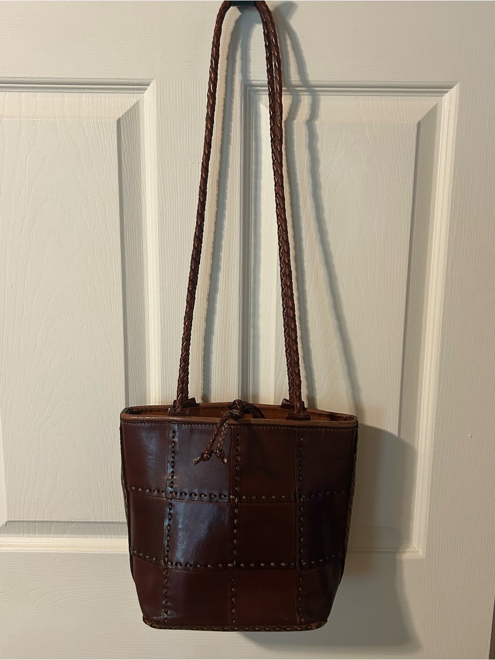 Elle Dark Brown Leather Braided-Strap Shoulder Bucket Bag